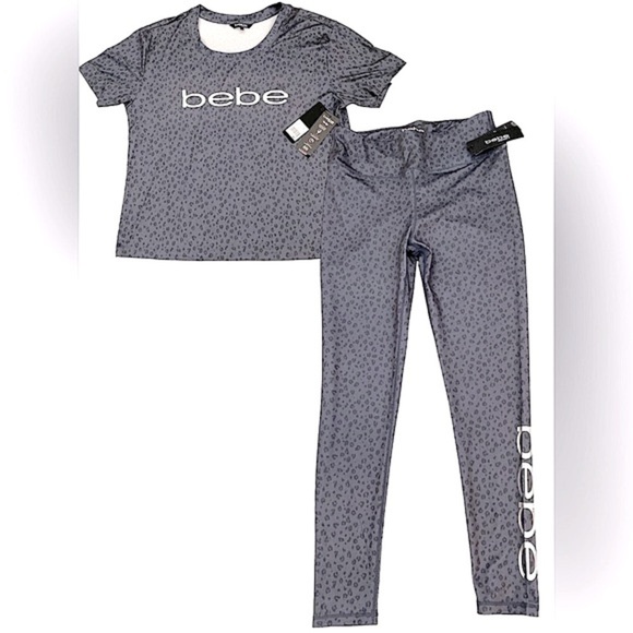 BeBe SPORT 2 Animal Print Leggings Set Grey Black  Size Large NWT - Picture 13 of 15